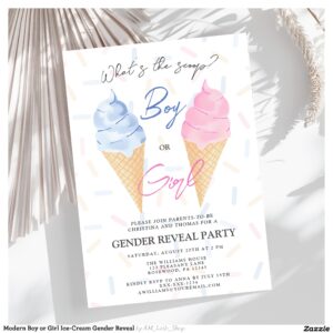 Modern Boy or Girl Ice-Cream Gender Reveal Invitation