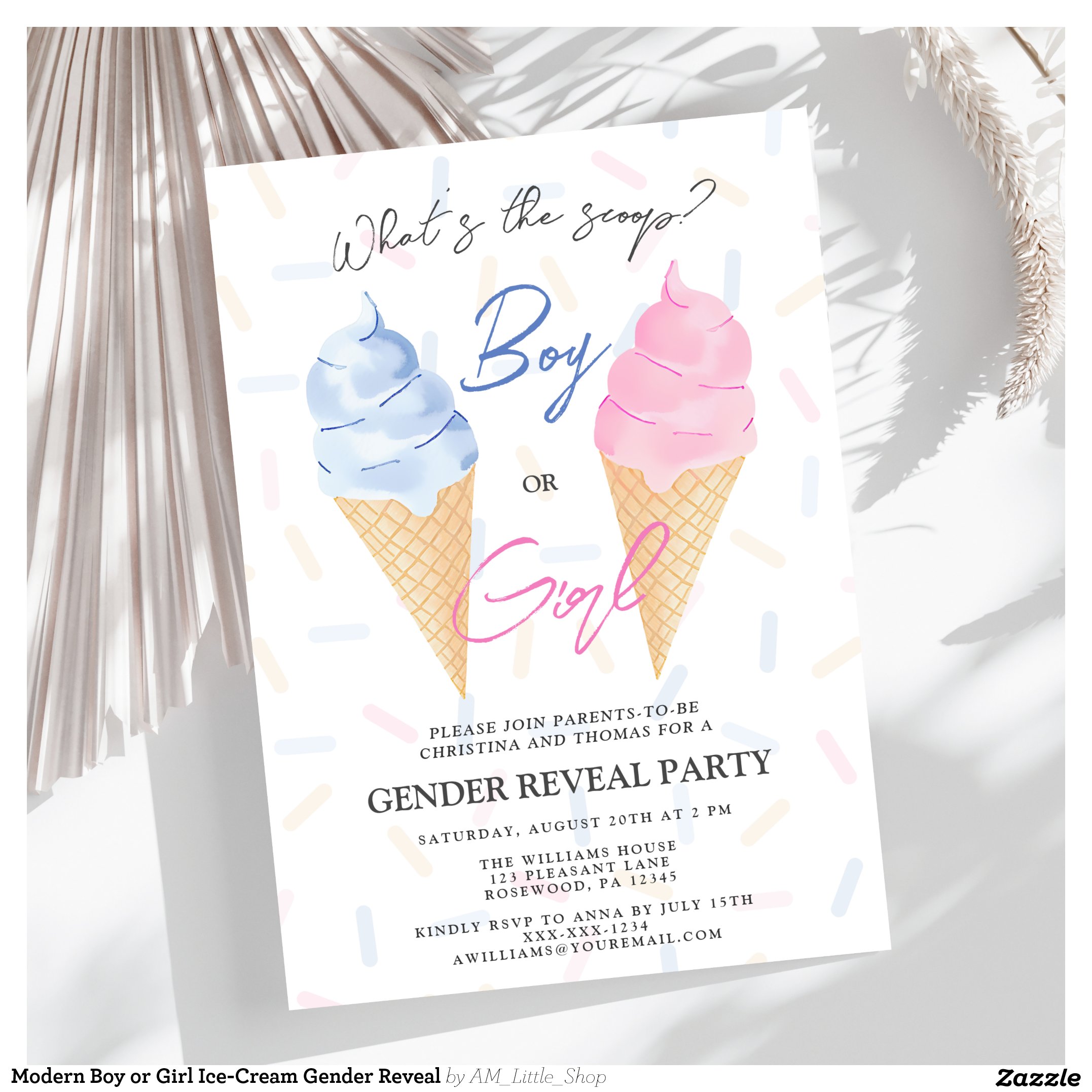 Modern Boy or Girl Ice-Cream Gender Reveal Invitation