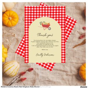 Modern Country Rustic Red Gingham Baby Shower Thank You Card