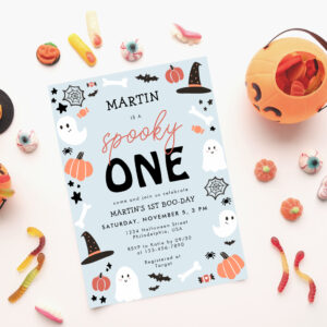 Modern Cute Spooky One Halloween Boy 1st Birthday Invitation