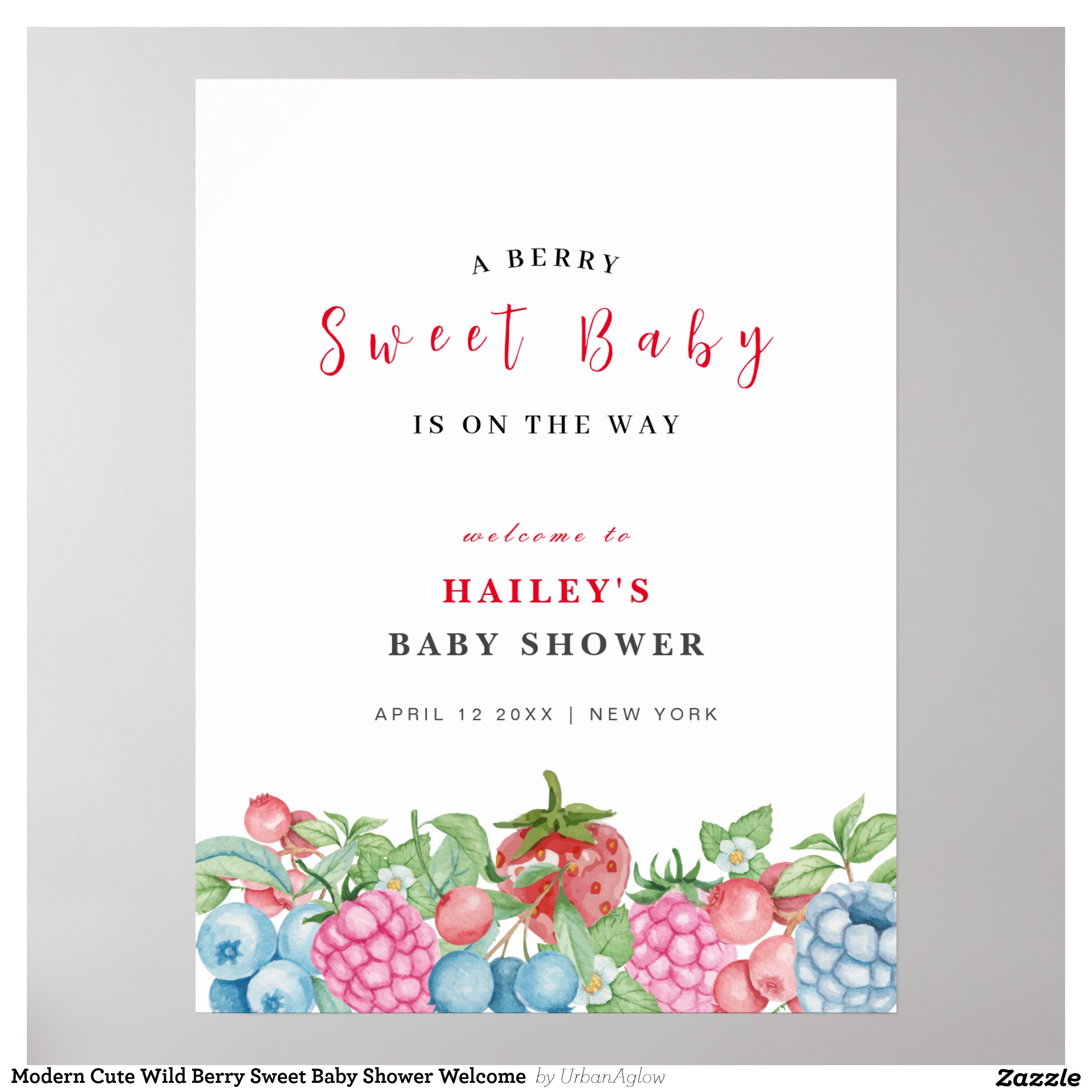 Modern Cute Wild Berry Sweet Baby Shower Welcome Poster