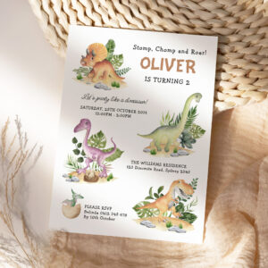 Modern Dinosaur Kids Birthday Party Invitation