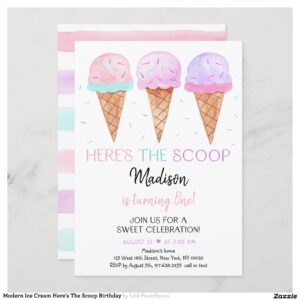 Modern Ice Cream Here's The Scoop Birthday Invitation