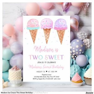 Modern Ice Cream Two Sweet Birthday Invitation