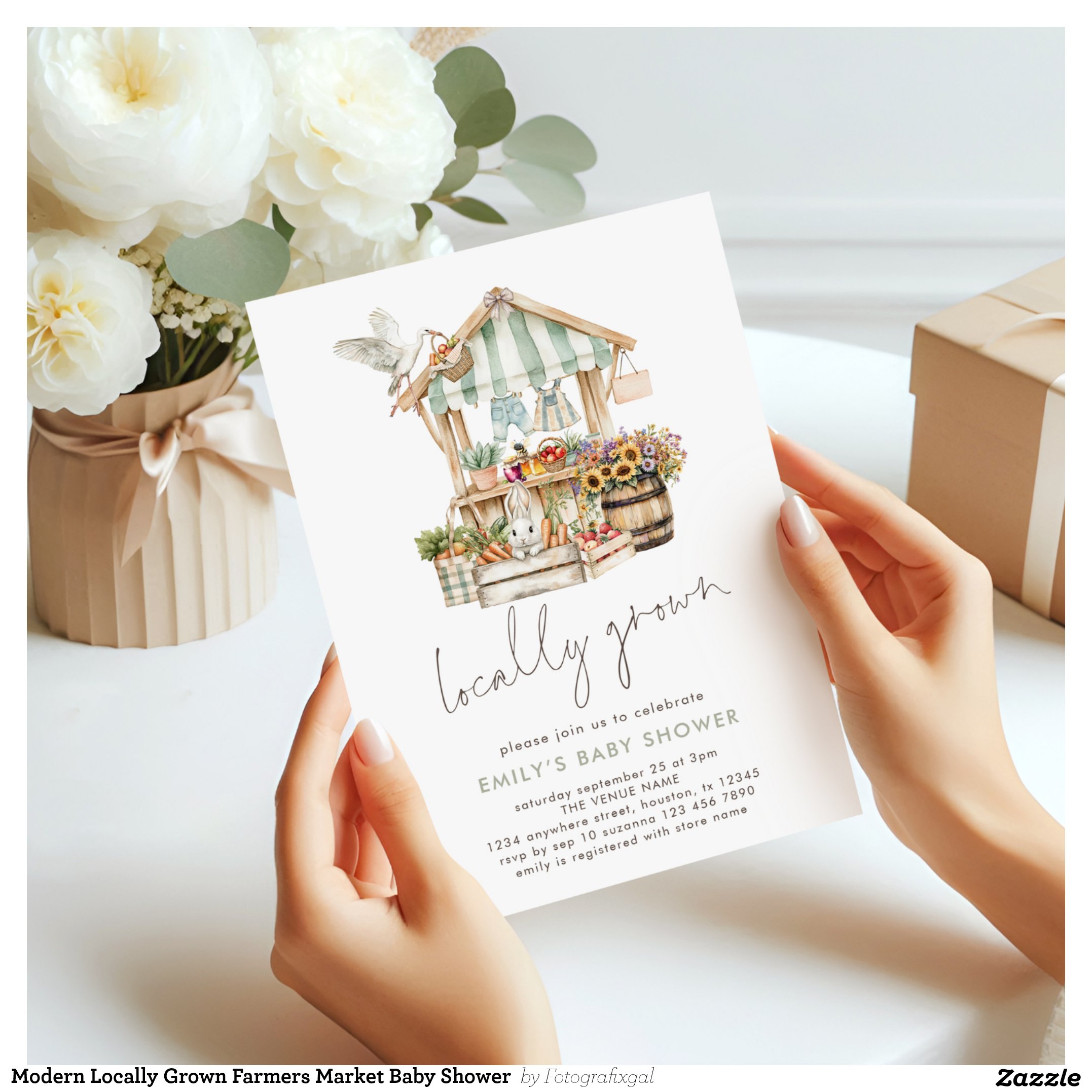 Modern Locally Grown Farmers Market Baby Shower Invitation