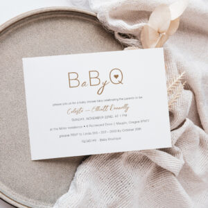 Modern Minimalist White Baby-Q BBQ Baby Shower Invitation