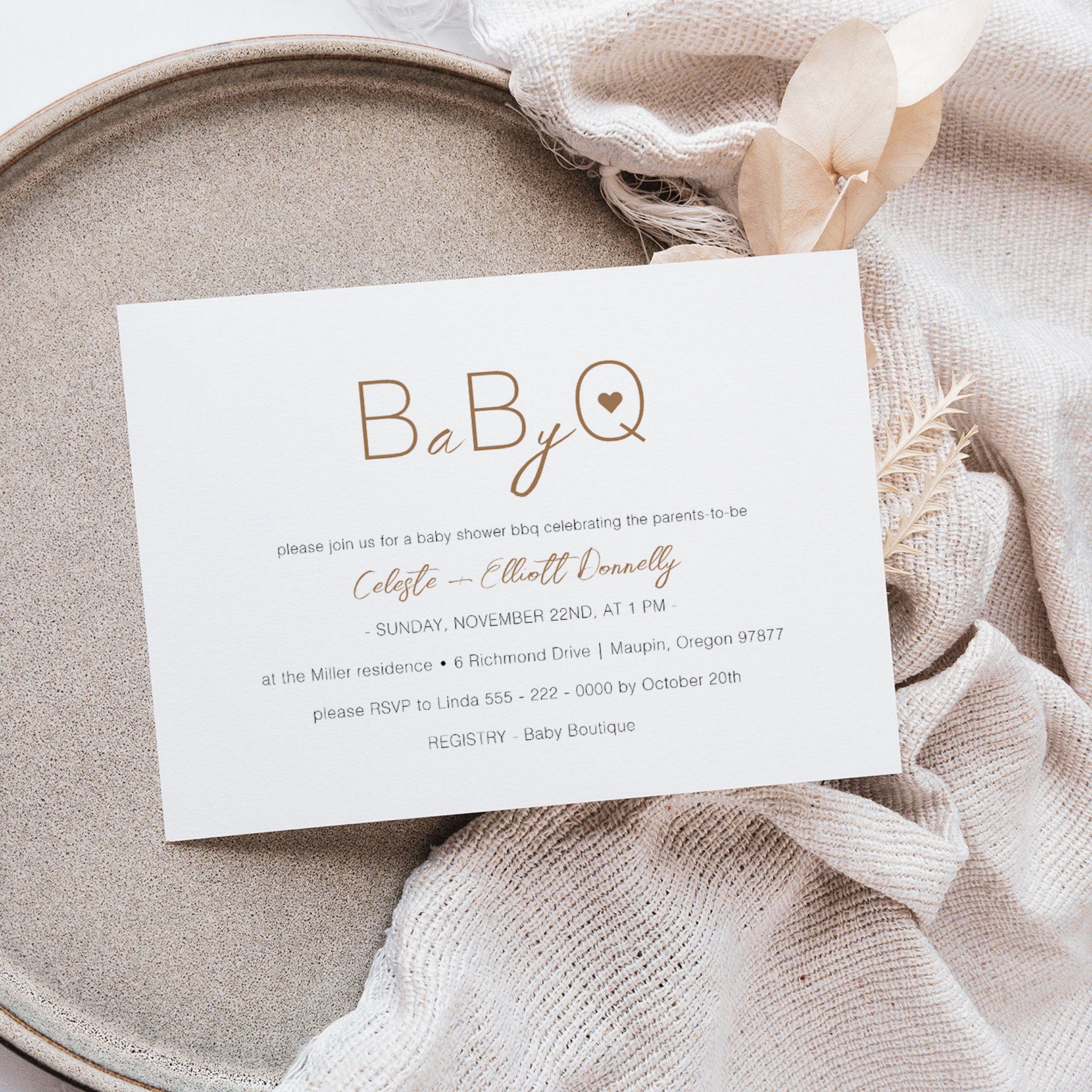 Modern Minimalist White Baby-Q BBQ Baby Shower Invitation