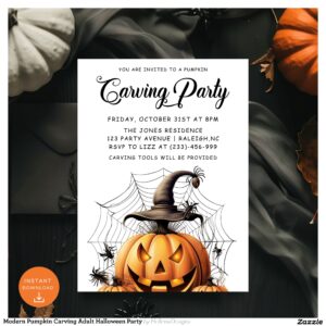 Modern Pumpkin Carving Adult Halloween Party Invitation