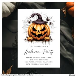 Modern Pumpkin Spiders Adult Halloween Party Invitation