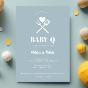 Modern Simple Light Blue BBQ Baby Shower Invitation