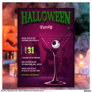 Modern Spooktacular Adult Halloween Cocktail Party Invitation