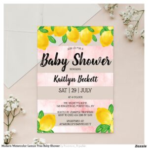 Modern Watercolor Lemon Tree Baby Shower Acrylic Invitations