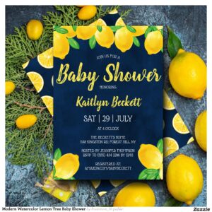 Modern Watercolor Lemon Tree Baby Shower Invitation