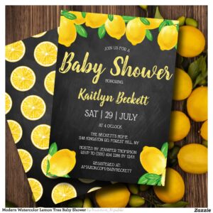 Modern Watercolor Lemon Tree Baby Shower Invitation
