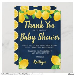 Modern Watercolor Lemon Tree Baby Shower Thank You Card