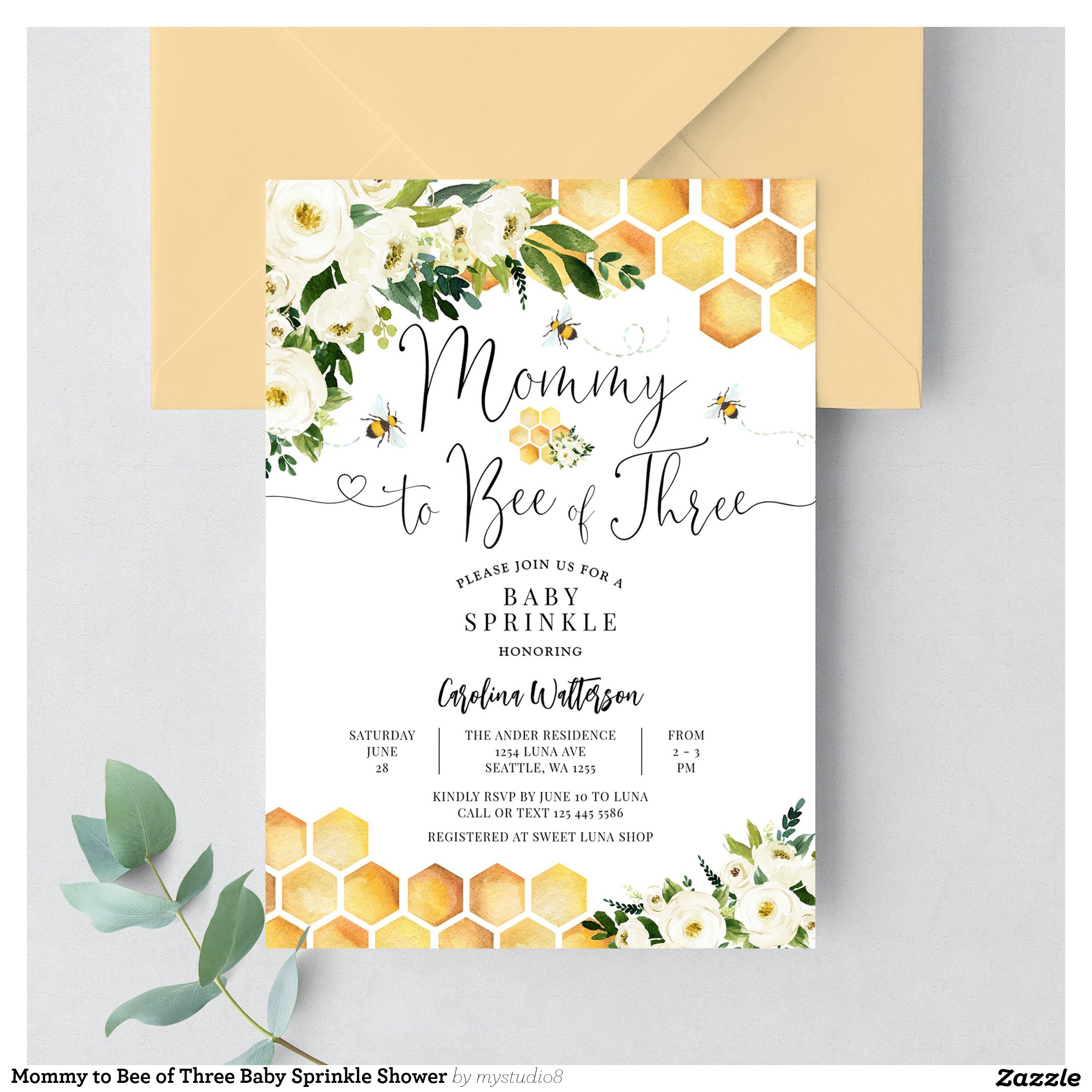 Mommy to Bee of Three Baby Sprinkle Shower Invitation