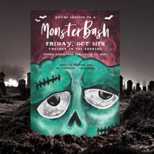 Monster Bash Fun Spooky Zombie Halloween Party Invitation