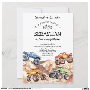 Monster Truck Boy Birthday Invitation
