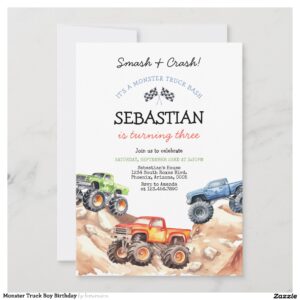 Monster Truck Boy Birthday Invitation