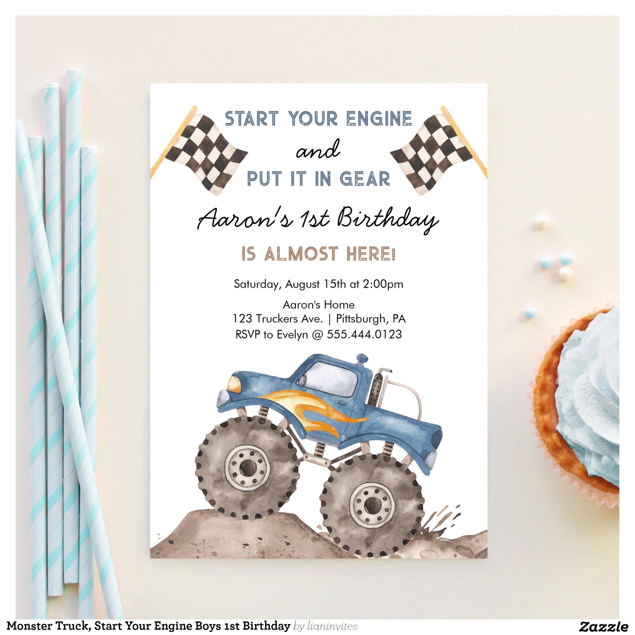 Monster Truck, Start Your Engine Boys 1st Birthday Invitation