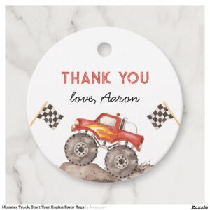 Monster Truck, Start Your Engine Favor Tags