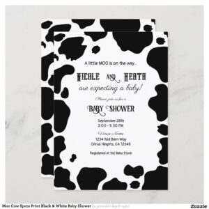 Moo Cow Spots Print Black & White Baby Shower Invitation
