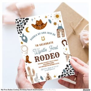 My First Rodeo Cowboy Birthday Ranch Southwestern Invitation