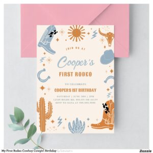 My First Rodeo Cowboy Cowgirl Birthday Invitation
