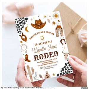 My First Rodeo Cowboy Ranch Southwestern Birthday Invitation