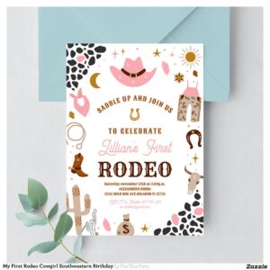 My First Rodeo Cowgirl Southwestern Birthday Invitation