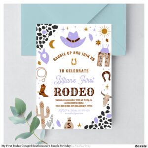 My First Rodeo Cowgirl Southwestern Ranch Birthday Invitation