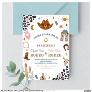 My First Rodeo Joint Cowboy Southwestern Birthday Invitation