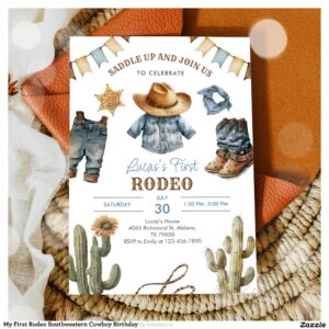 My First Rodeo Southwestern Cowboy Birthday Invitation
