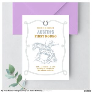 My First Rodeo Vintage Cowboy 1st Rodeo Birthday Invitation