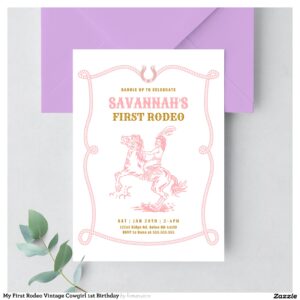 My First Rodeo Vintage Cowgirl 1st Birthday Invitation