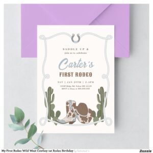 My First Rodeo Wild West Cowboy 1st Rodeo Birthday Invitation