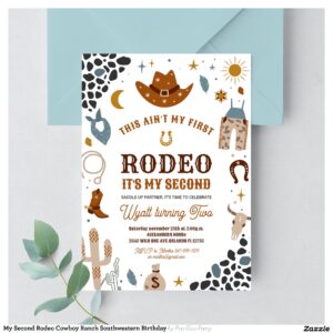 My Second Rodeo Cowboy Ranch Southwestern Birthday Invitation