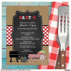 Neutral BabyQ Baby Shower, BBQ baby Q invites