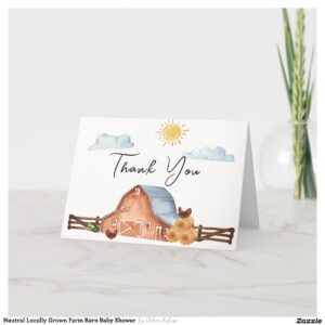 Neutral Locally Grown Farm Barn Baby Shower Thank You Card