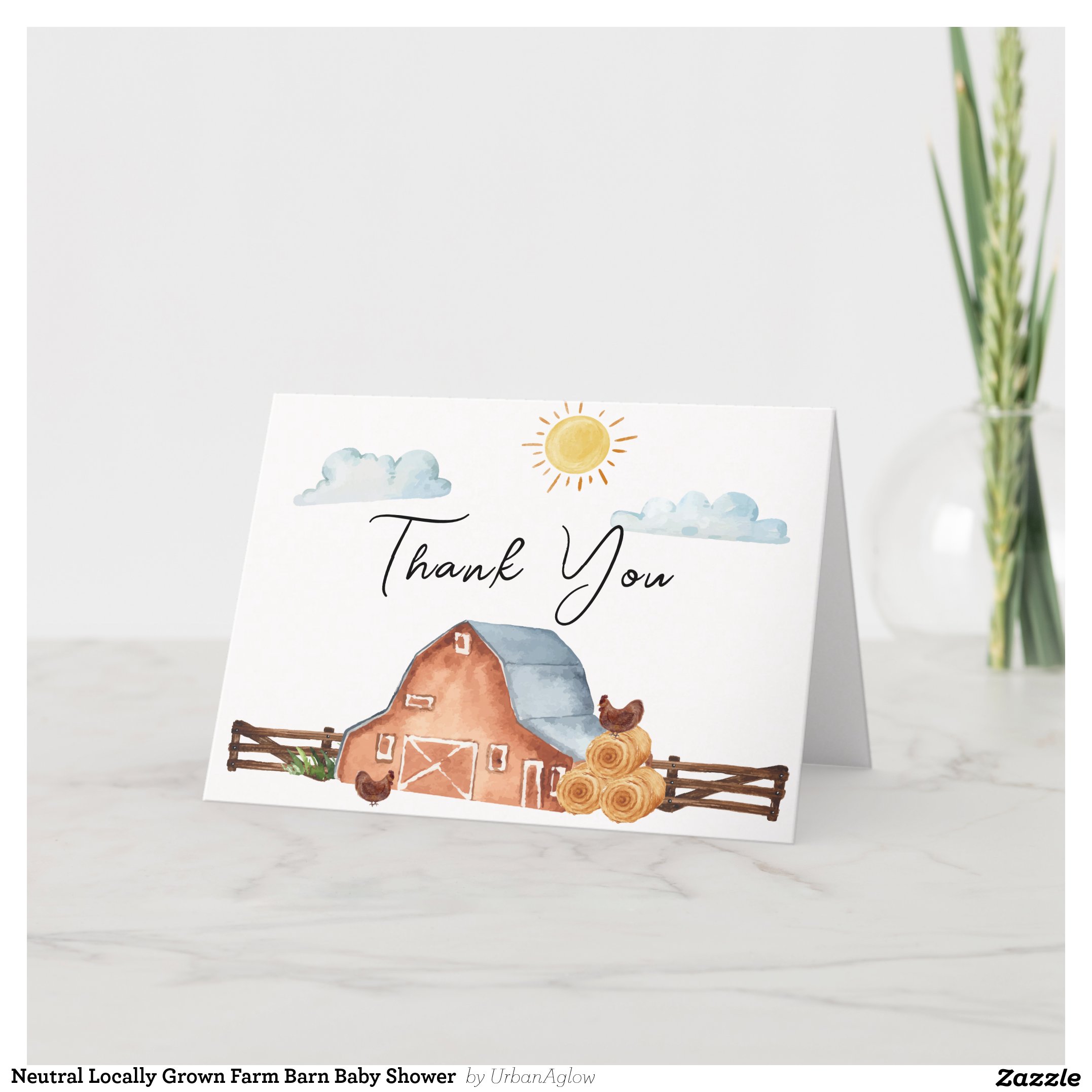 Neutral Locally Grown Farm Barn Baby Shower Thank You Card