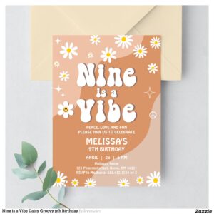 Nine is a Vibe Daisy Groovy 9th Birthday Invitation