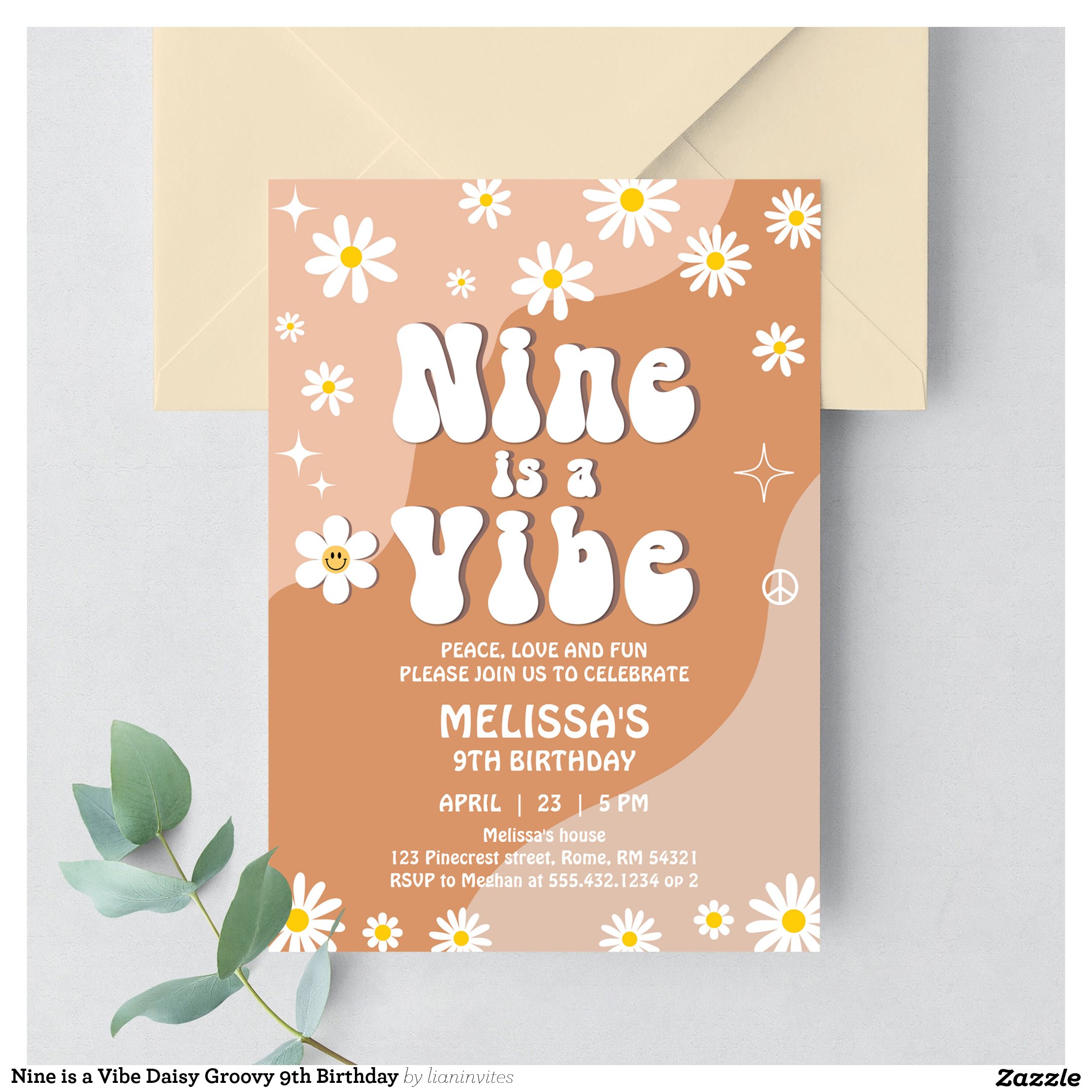 Nine is a Vibe Daisy Groovy 9th Birthday Invitation