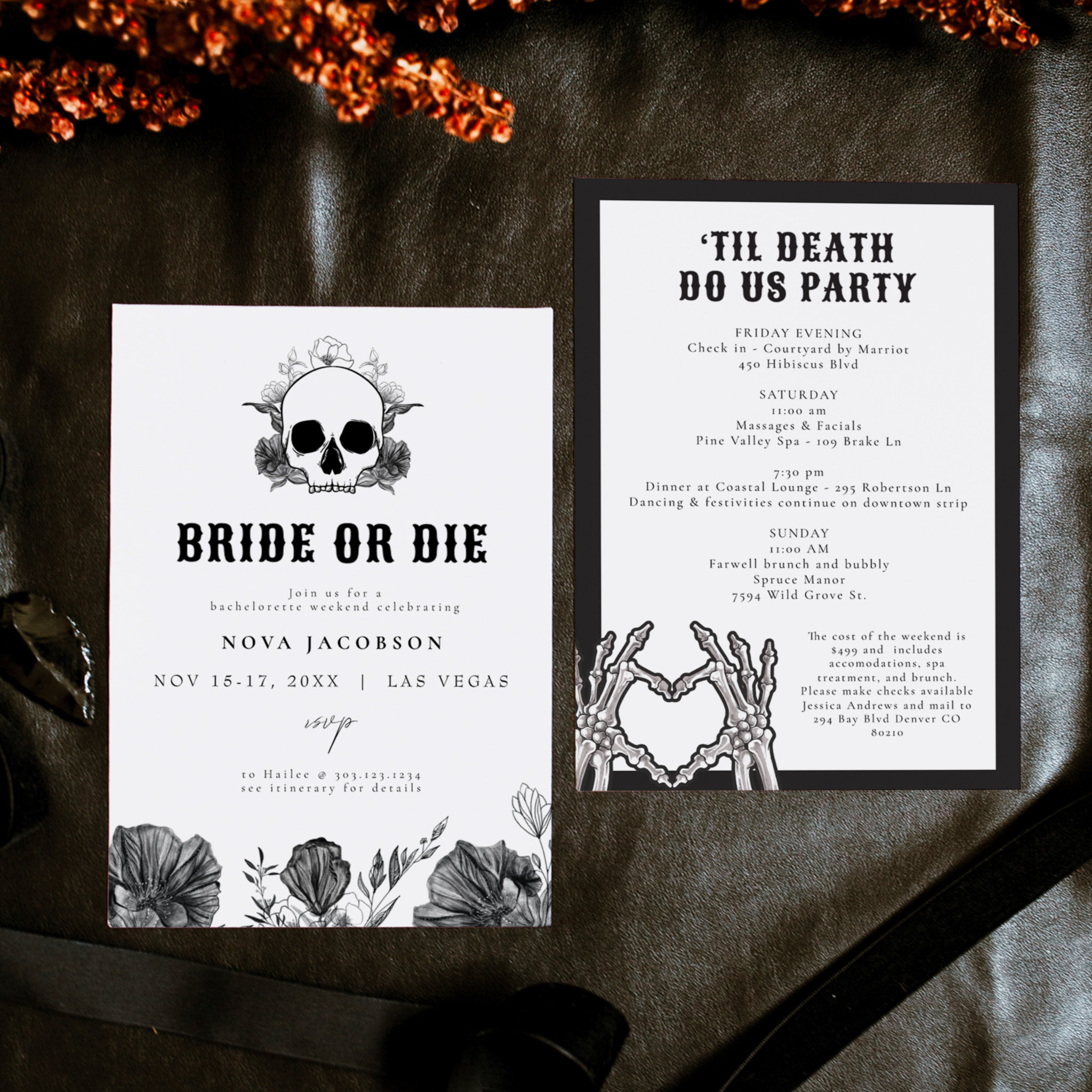 NOVA Skull Bride or Die Til Death Bachelorette Invitation