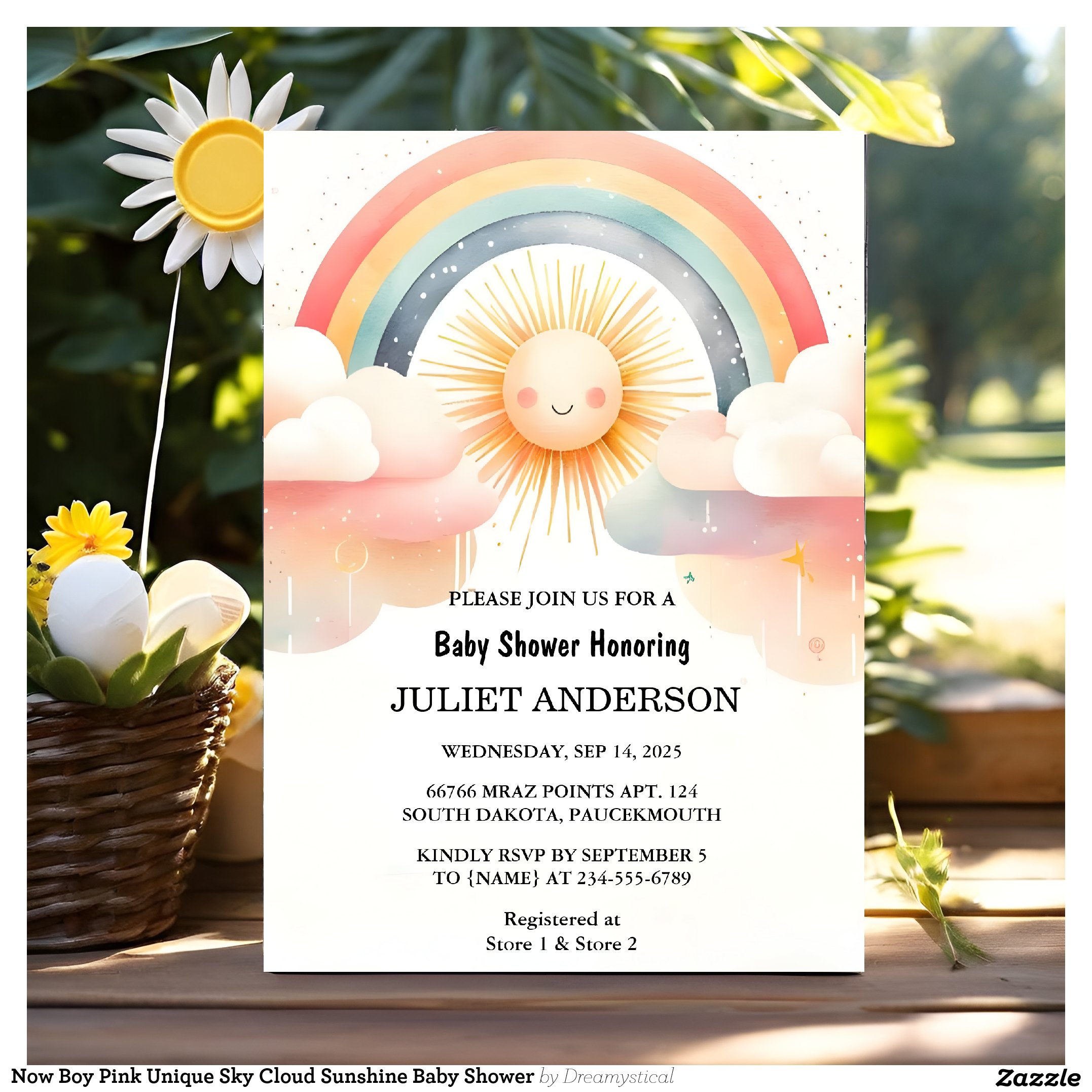 Now Boy Pink Unique Sky Cloud Sunshine Baby Shower Invitation