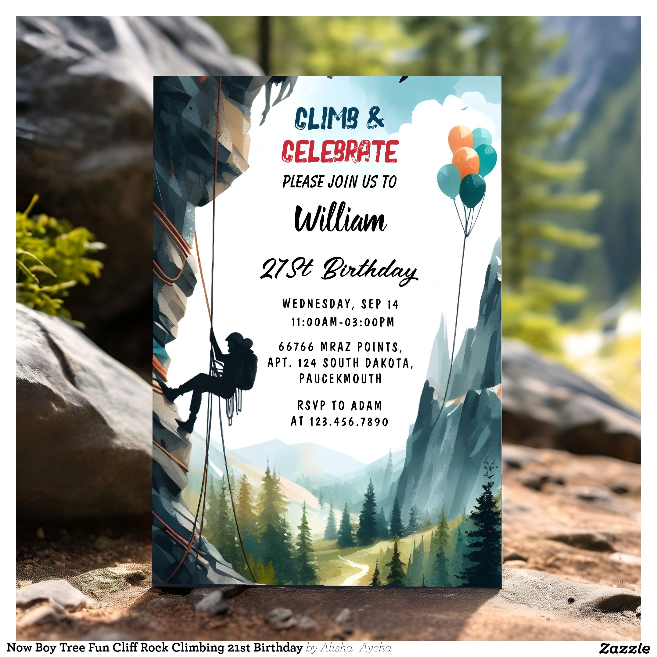 Now Boy Tree Fun Cliff Rock Climbing 21st Birthday Invitation