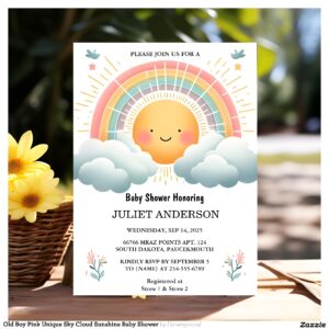 Old Boy Pink Unique Sky Cloud Sunshine Baby Shower Invitation