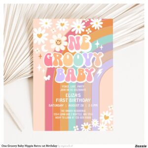 One Groovy Baby Hippie Retro 1st Birthday Invitation