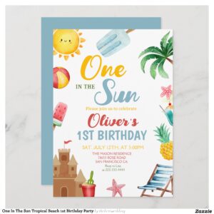 One In The Sun Tropical Beach 1st Birthday Party Invitation