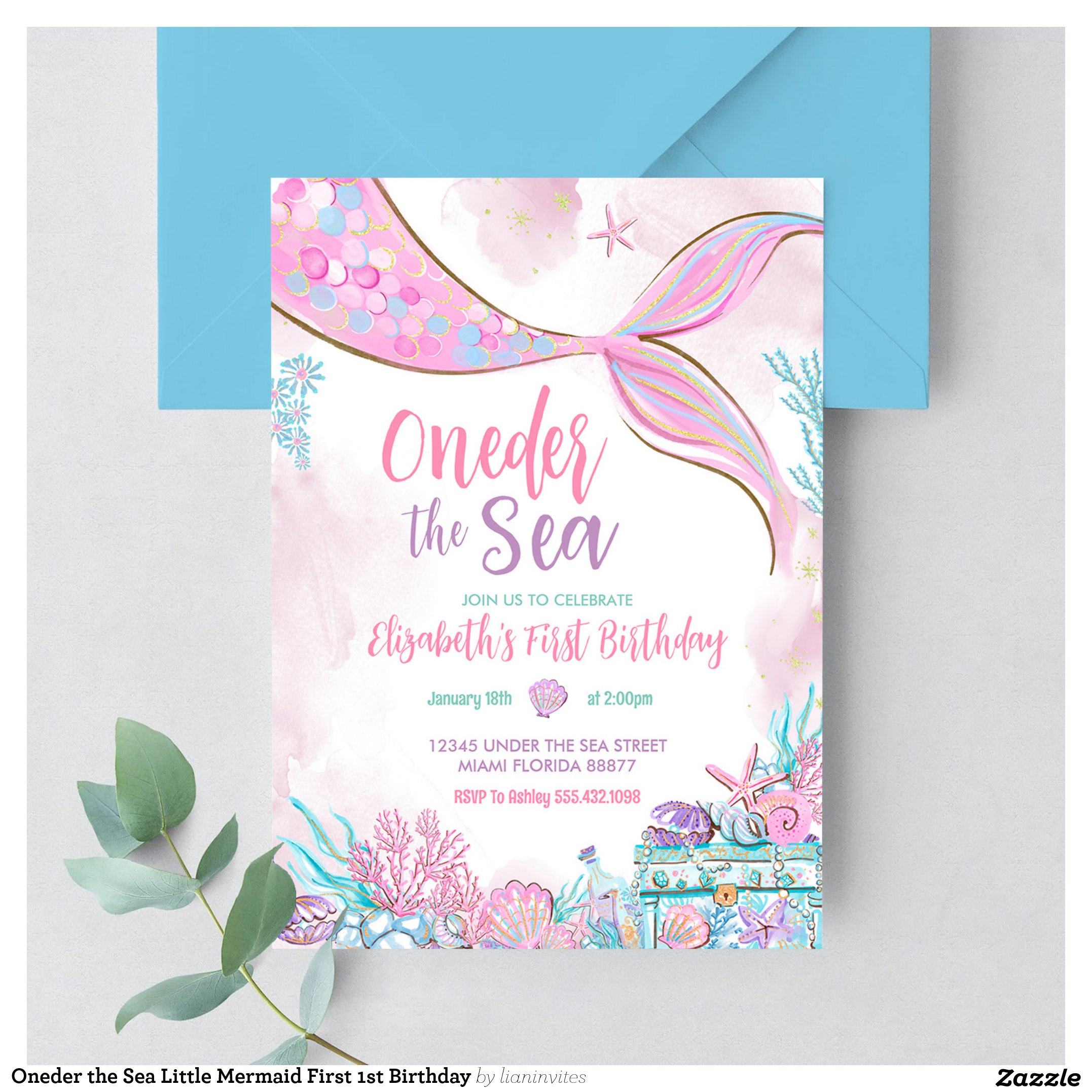 Oneder the Sea Little Mermaid First 1st Birthday Invitation