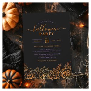 Orange Rose Halloween Party Invitation